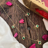 Vriksham Elegant Gold Plated Green & Pink Stone Kerala Palakka Pendant Chain Neckpiece-G19902